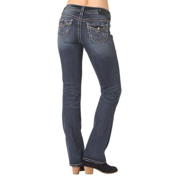 Silver Suki Mid Slim Dark Blue Wash Bootcut Jeans 27 - Picture 1 of 5